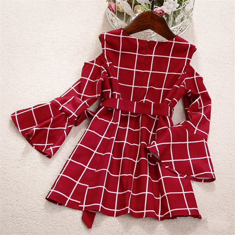 Family Matching Mother and Daughter Dress Shoulderless Waist Belt Pleated Dresses