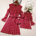 Family Matching Mother and Daughter Dress Shoulderless Waist Belt Pleated Dresses