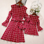 Family Matching Mother and Daughter Dress Shoulderless Waist Belt Pleated Dresses