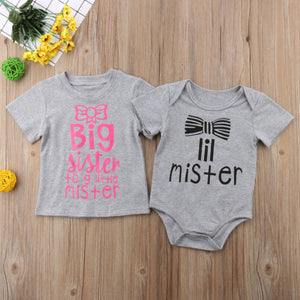 Sweet Family Matching Kids Baby Little Brother Romper/Big Sister Short Sleeve Cotton T-shirt Tops