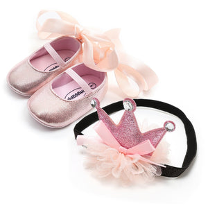 Newborn Baby Shoes Princess Party Wedding Headband Soft Walker Shoes