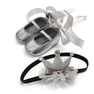 Newborn Baby Shoes Princess Party Wedding Headband Soft Walker Shoes