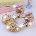 Girls Princess Glitter Bow Tie Shoes Mini Heels with Ankle Strap