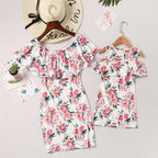 Mom and Daughter Dress Off Shoulder Ruffles Floral Mini Dress Vestido Mother and Daughter Clothes