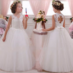 Lace Open Back Flower Girl Dress Girls Wedding Party Prom Dresses with Flower Headband