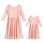 Mommy and Me-Family Matching Mother Daughter Lace Floral Long Dresses