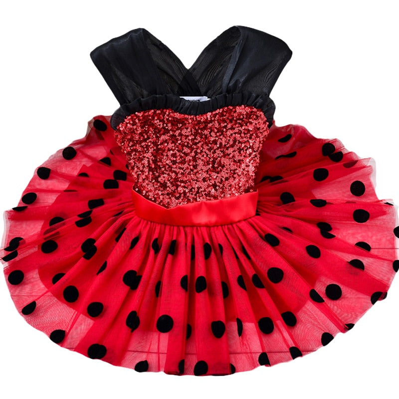 Kids Girls Red Dot Birthday Party Dress Costume Halloween Cosplay