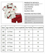 Boys Kids Gentleman Outfits Flowers Print Tops Shirt +Solid Red Shorts Pants 1-7T