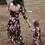 Mommy and Me-Family Matching Mother Daughter Floral Party Long Sleeve Dresses