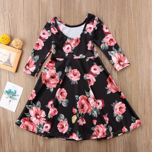 Mommy and Me-Family Matching Mother Daughter Floral Party Long Sleeve Dresses