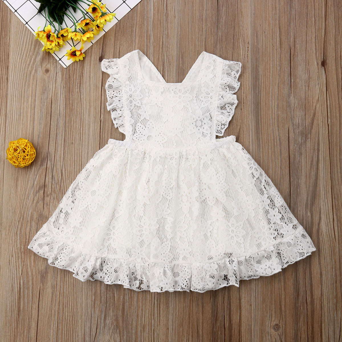 Toddler  Baby Girls White Lace  Ruffles Sleeve Party Wedding Princess Dress