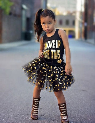 Kid Girl Birthday Party Princess Outfit T-shirt Mini Dot Dresses