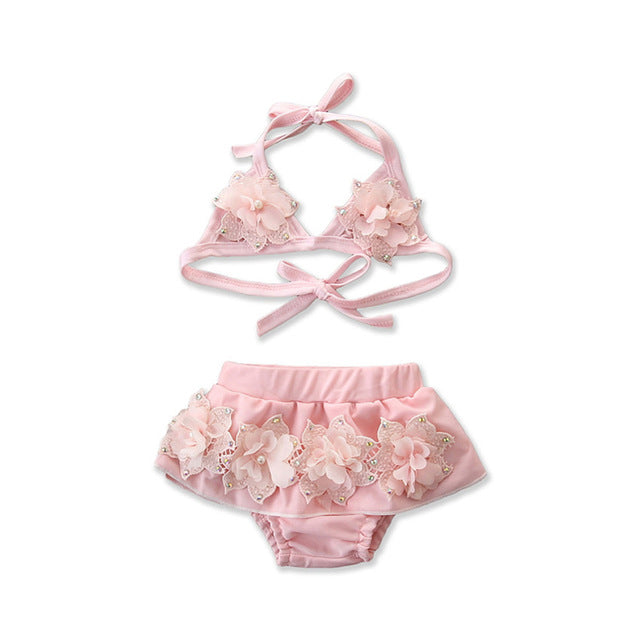 Summer Infant Baby Girl Floral Bandage Tankini  Swimsuit Bikini Beachwear