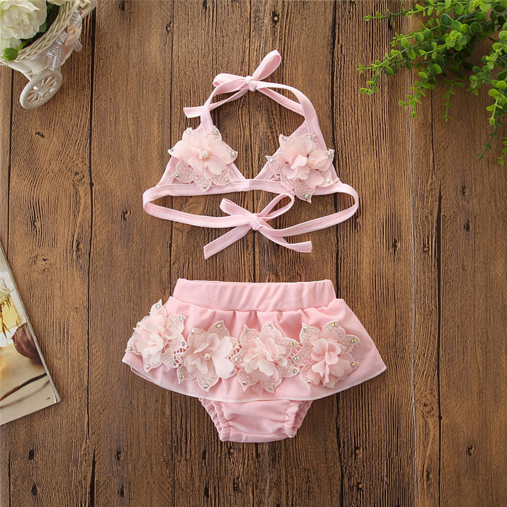 Summer Infant Baby Girl Floral Bandage Tankini  Swimsuit Bikini Beachwear