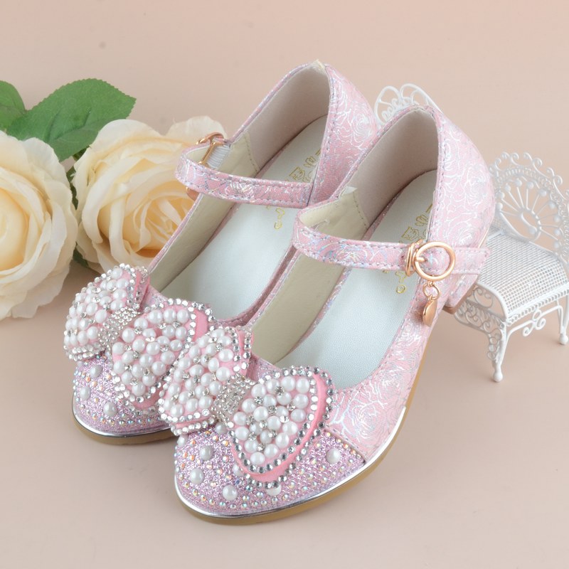 Girls Heeled Leather Shoes Party Dance Princess Shoes