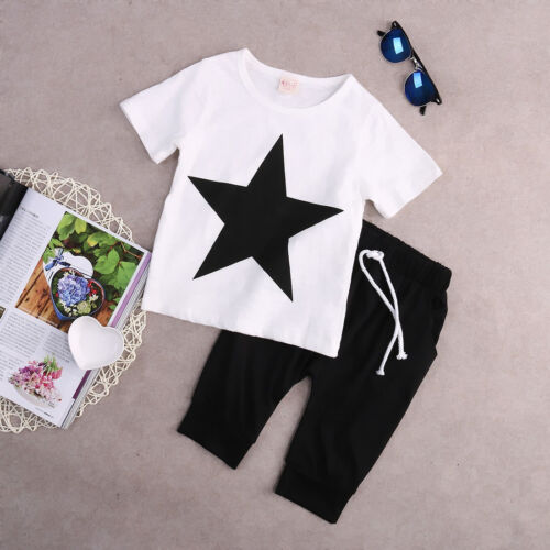 Toddler Kids Boys Star Print Tops T-shirt Outfits 2pcs