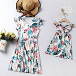 Family Matching Clothes Fashion V-neck Ruffled Floral Mini Dresses
