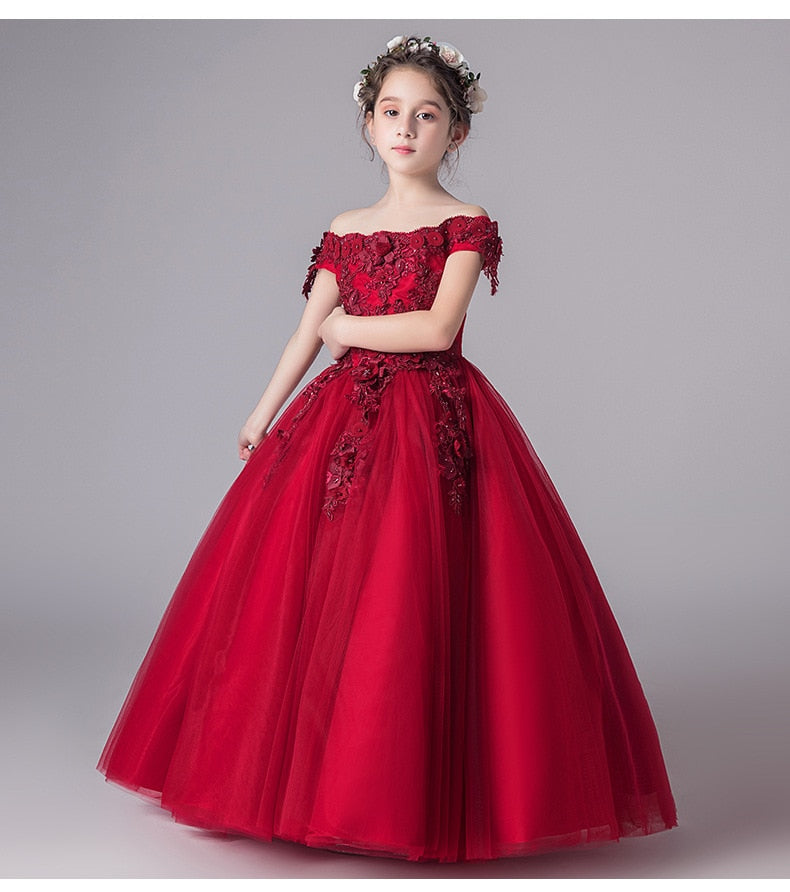Kid Girls Tulle princess Dress Gorgeous Ball Gown Wedding Party Costume For 1-12Y