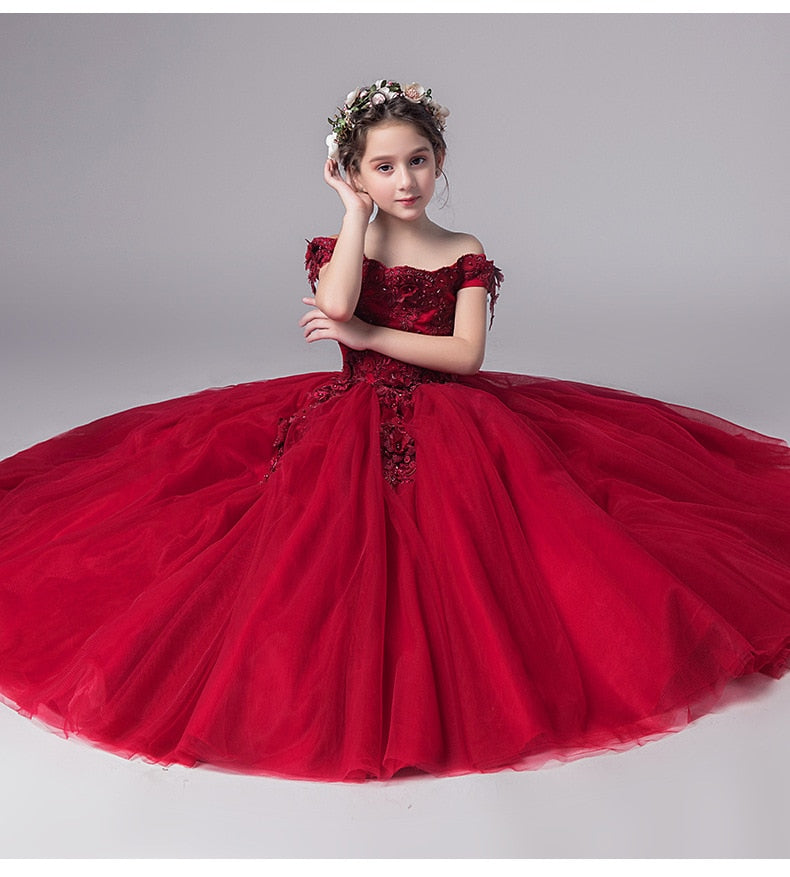 Kid Girls Tulle princess Dress Gorgeous Ball Gown Wedding Party Costume For 1-12Y