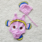 Toddler One-Piece Cute Swimsuit With Cap Fish Print 3D Animal  Swimwear