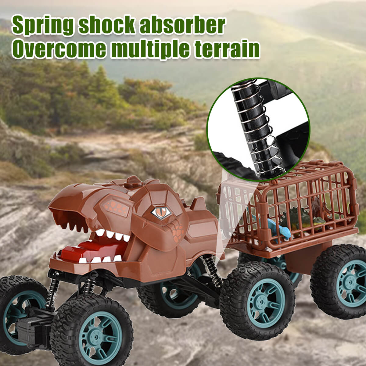 6WD RC Dinosaur Car Remote Control Carrier Truck Dinosaur Toy with Small Dinos for Children Kids Gift
