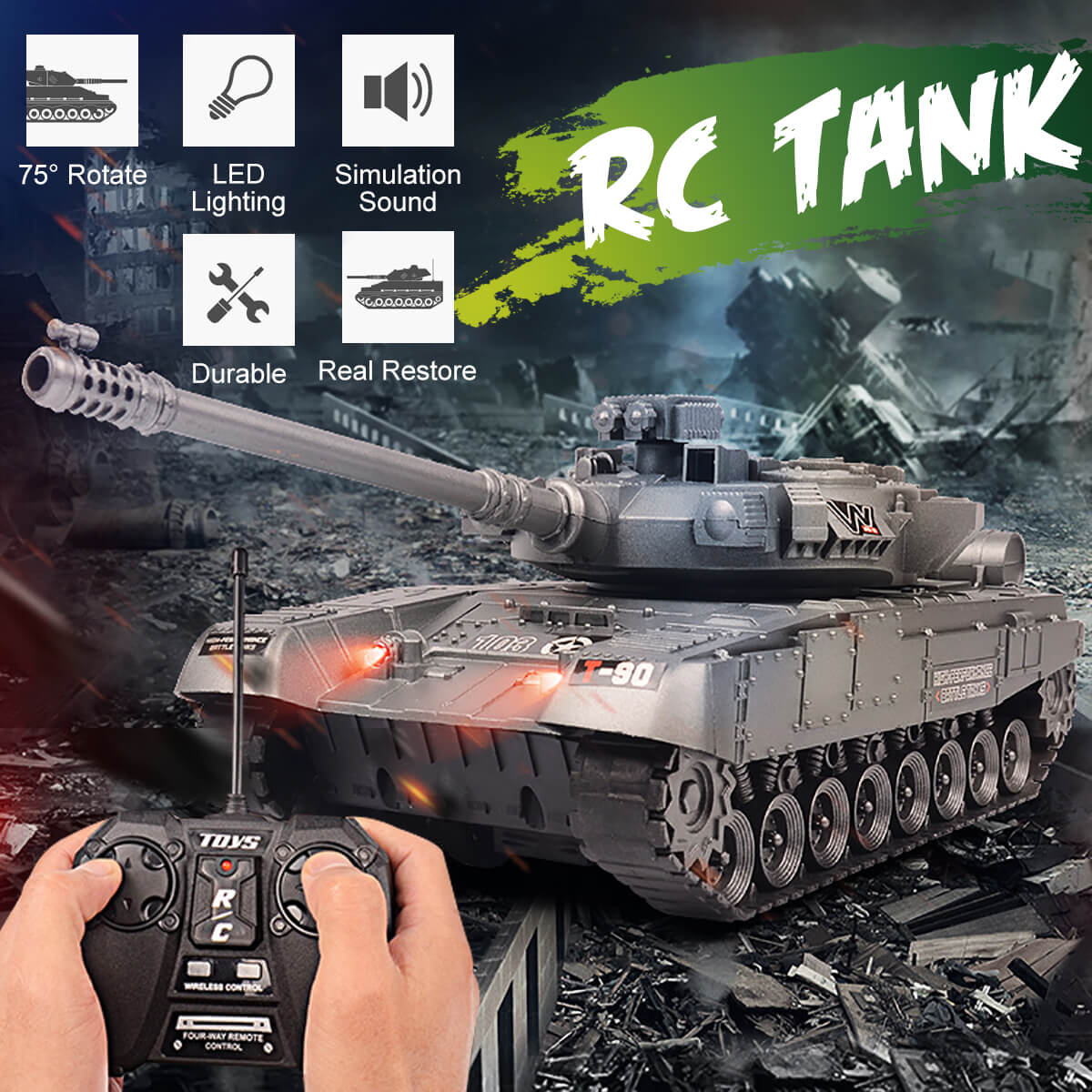 12.3" Remote Control Tank RC Vehicle Full-Function Stunt Tank Toy for Kids Gift