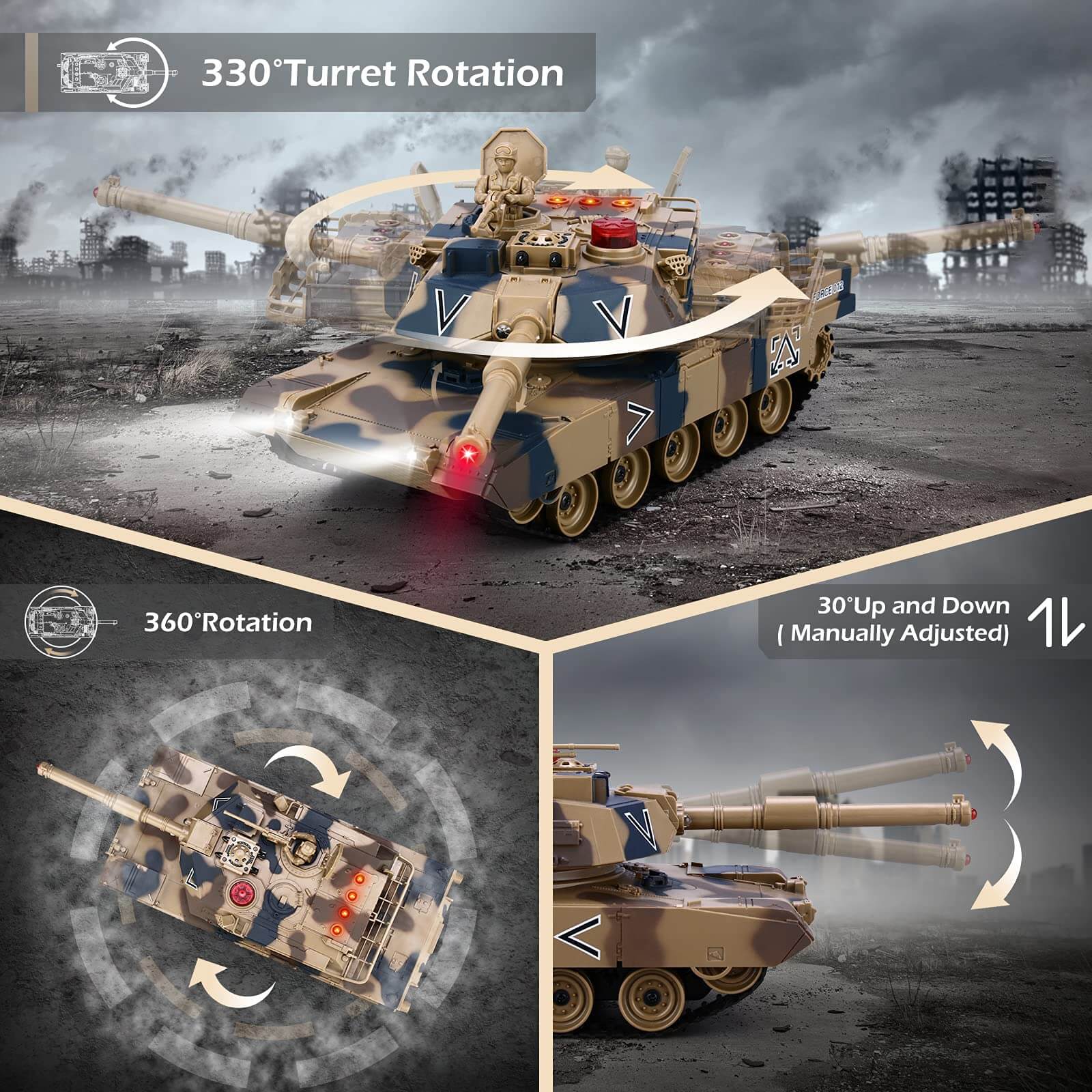 RC Tank with Smoke Effect Remote Control Battle Mist Spray Tank Toy with Life Indicators for Kids