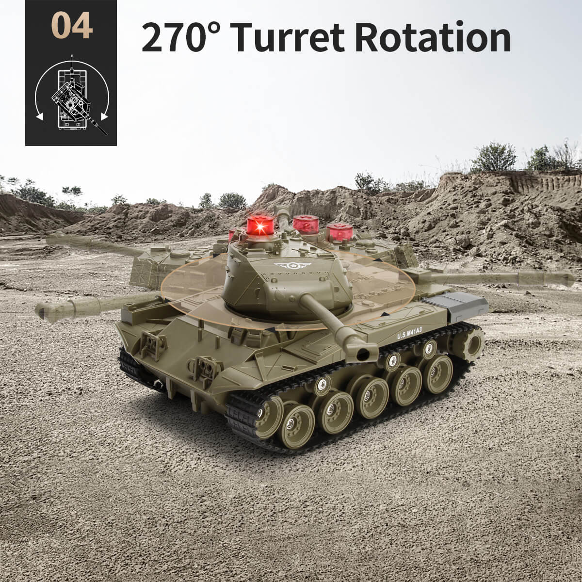 Remote Control Tank RC Vehicle Full-Function Stunt Car with Movable Turret for Kids
