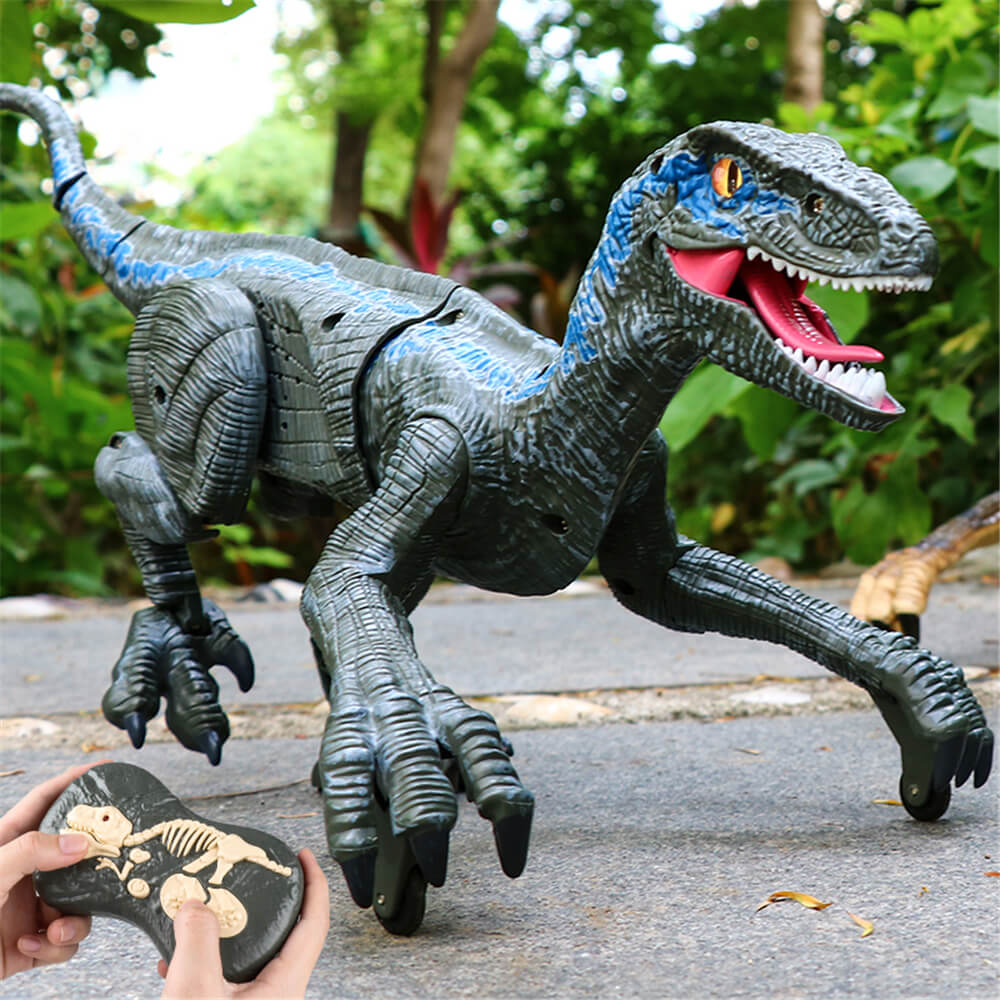 Kids RC Dinosaur Toys Roaring Velociraptor with Lights and Sound Electronic Dinosaur Robot