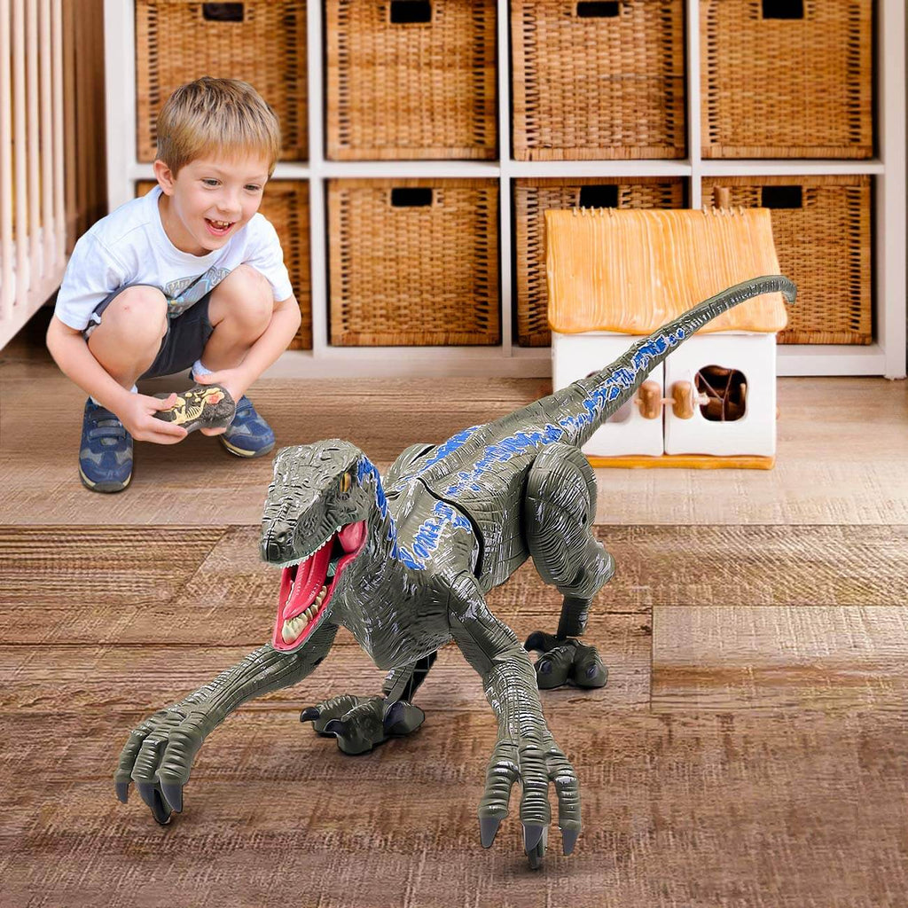 Kids RC Dinosaur Toys Roaring Velociraptor with Lights and Sound Electronic Dinosaur Robot