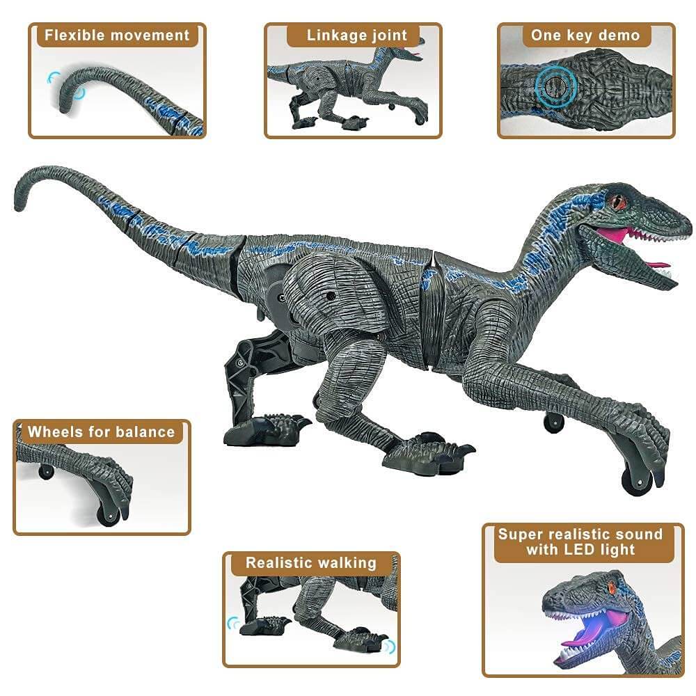 Kids RC Dinosaur Toys Roaring Velociraptor with Lights and Sound Electronic Dinosaur Robot