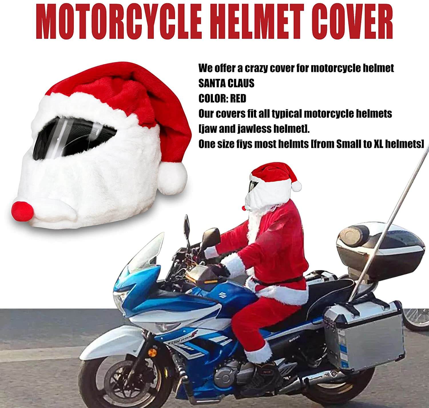 Santa Motorcycle Helmet Cover Funny Fluffy Helmet Decoration for Men Women