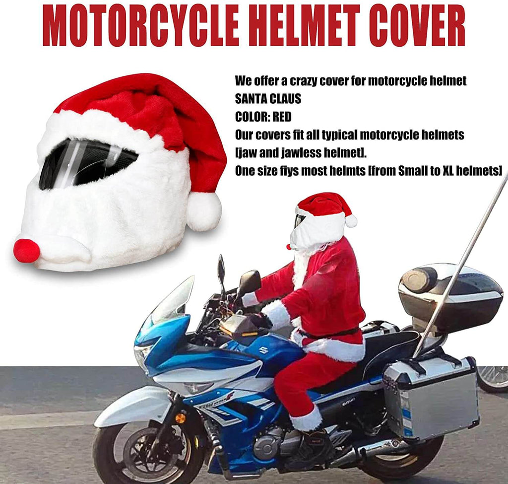 Santa Motorcycle Helmet Cover Funny Fluffy Helmet Decoration for Men Women