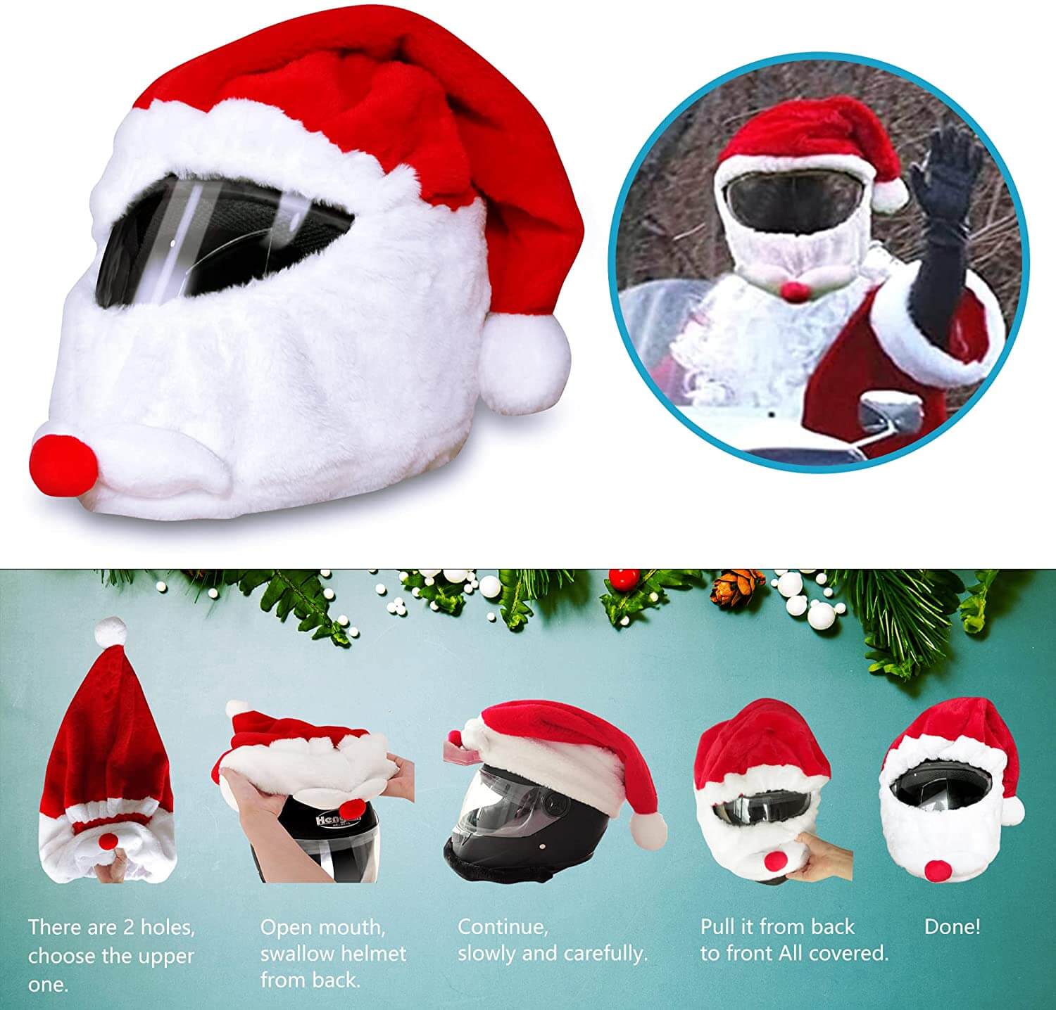 Santa Motorcycle Helmet Cover Funny Fluffy Helmet Decoration for Men Women