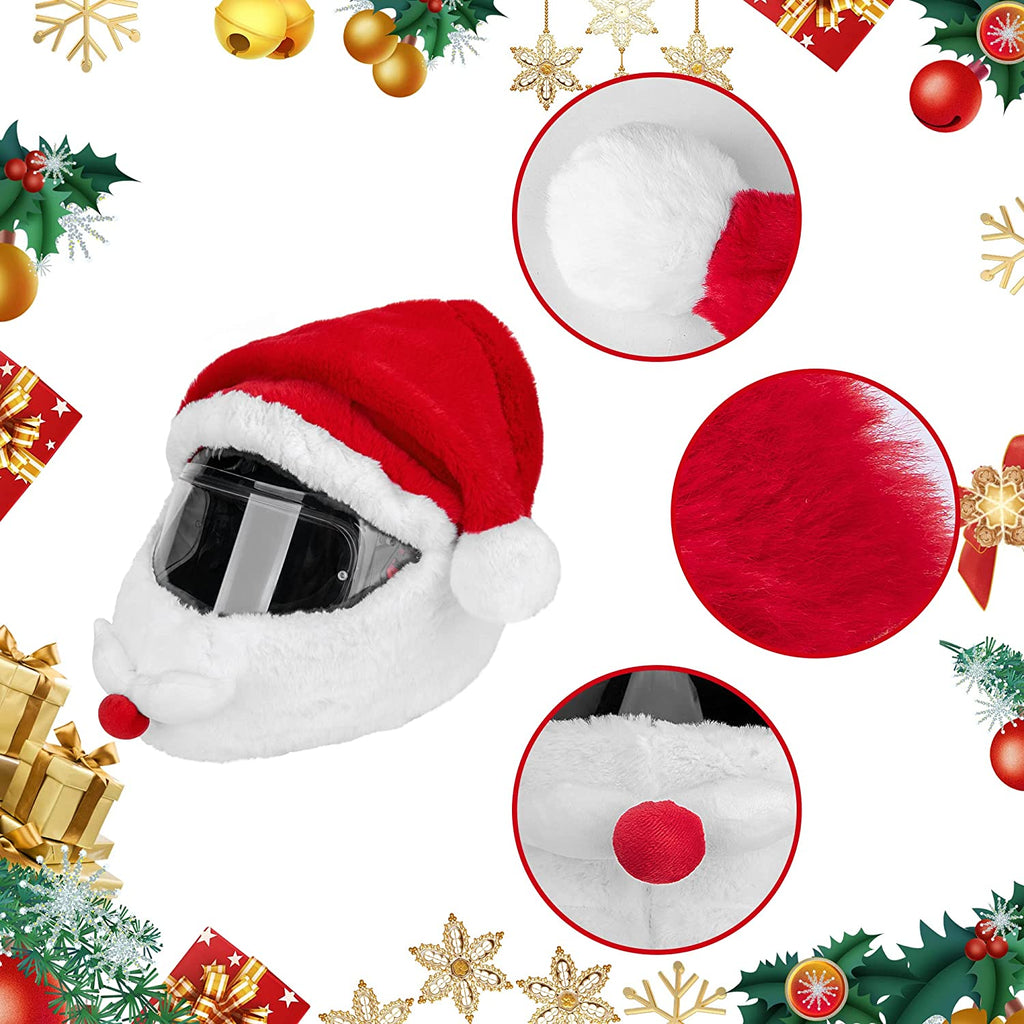 Santa Motorcycle Helmet Cover Funny Fluffy Helmet Decoration for Men Women