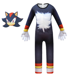 Kids Shadow the Hedgehog Cosplay Outfit Boys Jumpsuit Gloves Mask Full Set for Halloween