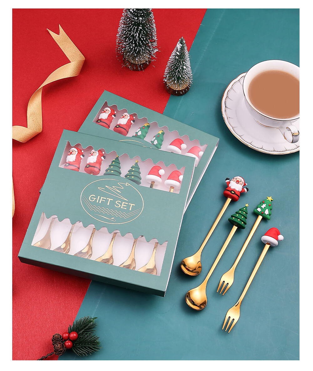 Spoons and Forks Set for Christmas 6pcs Stainless Steel Funny Tableware Cooking Gifts for Mom