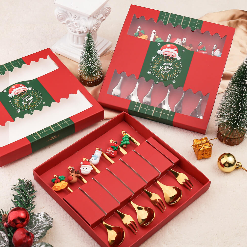 Spoons and Forks Set for Christmas 6pcs Stainless Steel Funny Tableware Cooking Gifts for Mom
