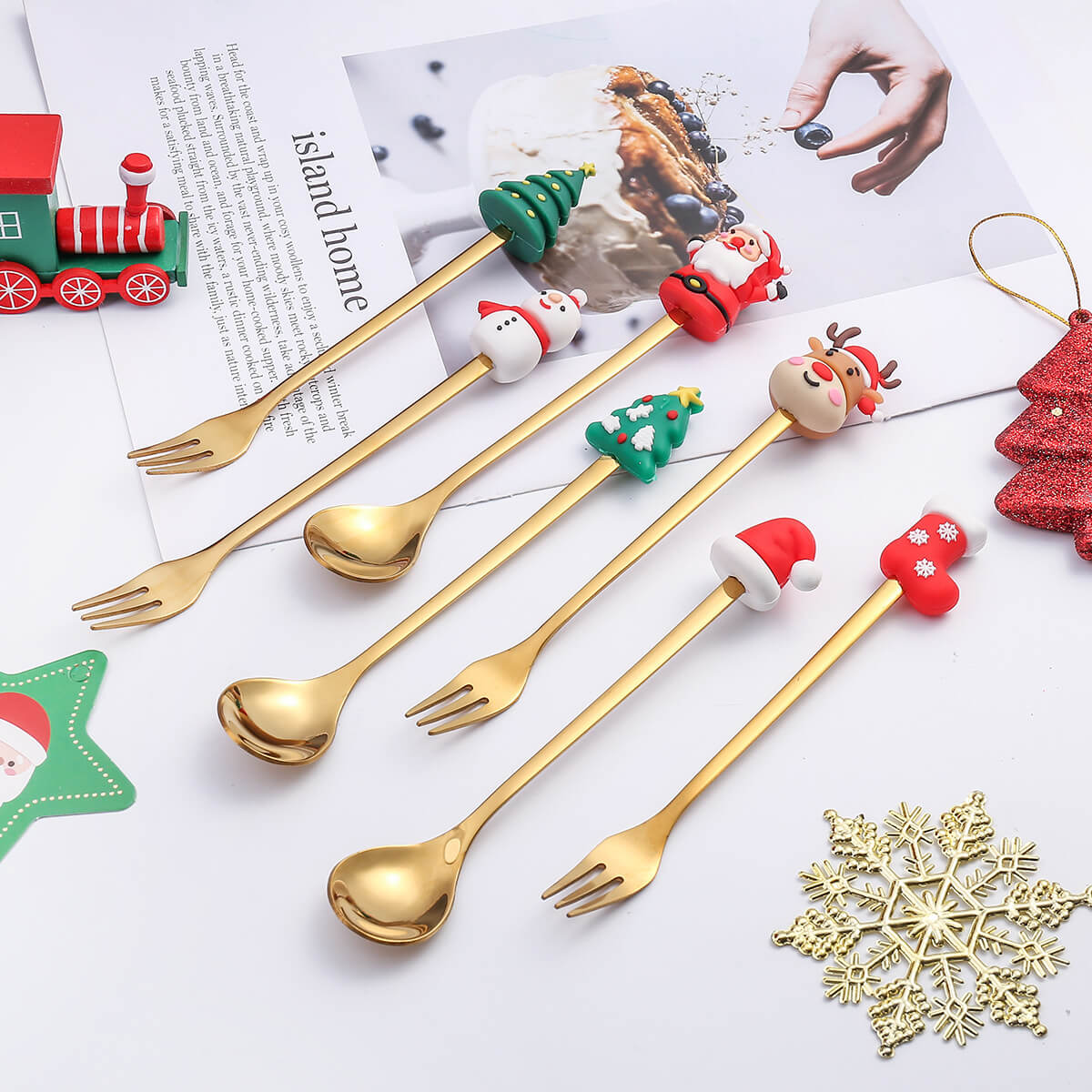 Spoons and Forks Set for Christmas 6pcs Stainless Steel Funny Tableware Cooking Gifts for Mom