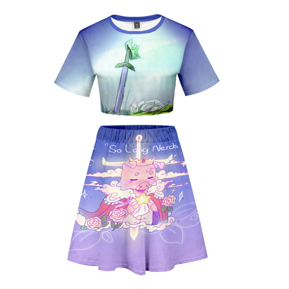 Teens/ Adult Technoblade Cosplay Dress Girls and Women 2PCS Crop Shirt and Skirt