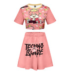 Teens/ Adult Technoblade Cosplay Dress Girls and Women 2PCS Crop Shirt and Skirt