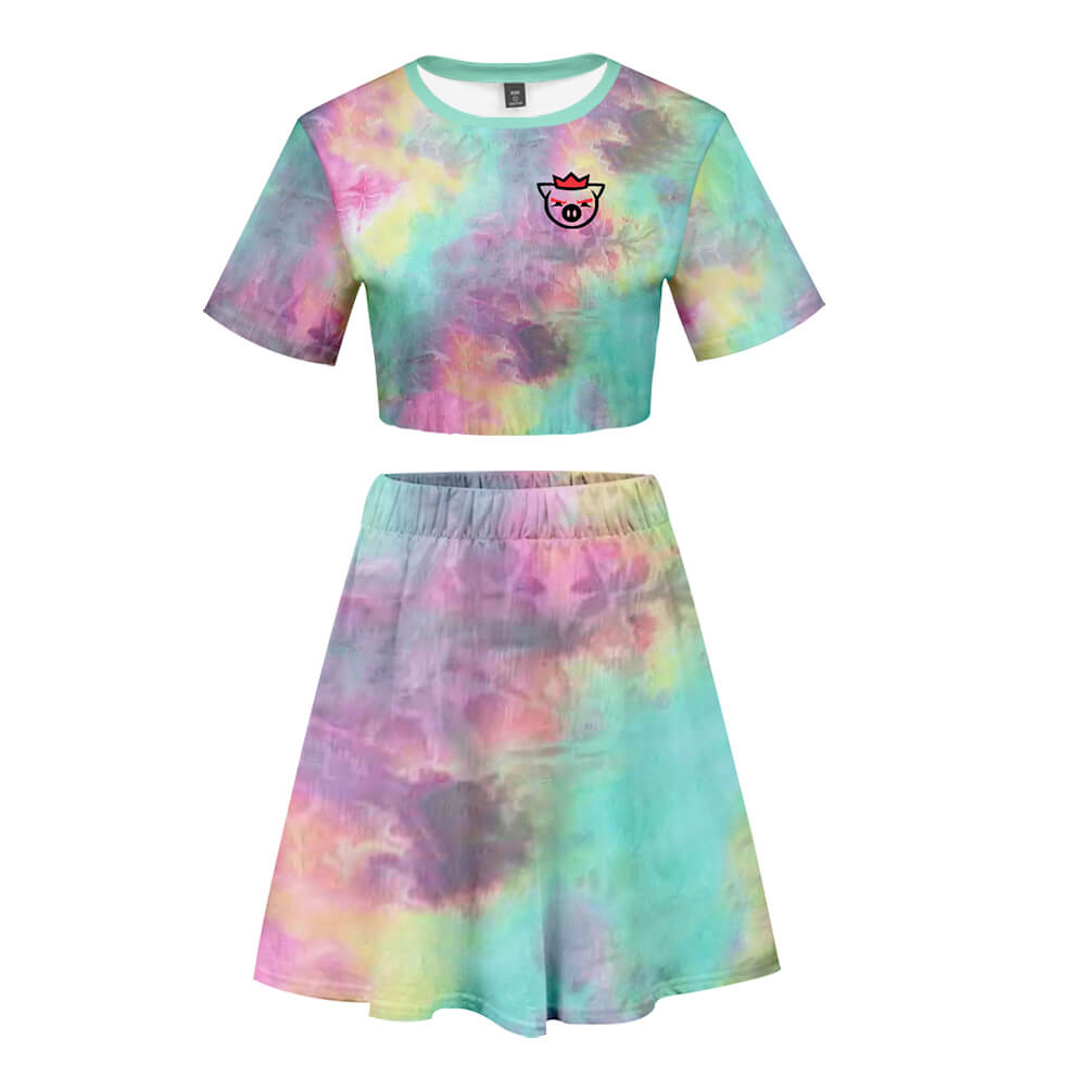 Teens/ Adult Technoblade Cosplay Dress Girls and Women 2PCS Crop Shirt and Skirt