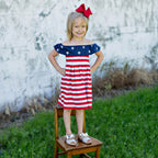 Toddler 4th of July Dress Off-shoulder Ruffled American Flag Printed Outfit