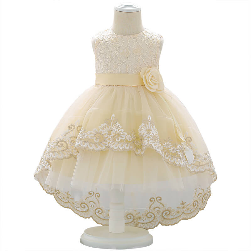Toddler Lace Trailing Dress Baby Girl High-Low Flower Multi-layer Dresses 6-24M