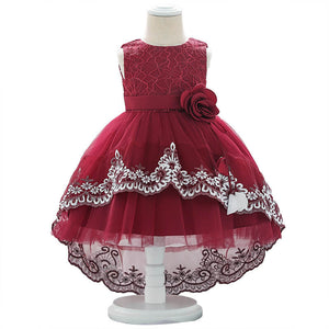 Toddler Lace Trailing Dress Baby Girl High-Low Flower Multi-layer Dresses 6-24M