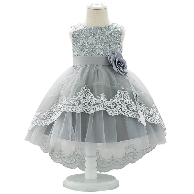Toddler Lace Trailing Dress Baby Girl High-Low Flower Multi-layer Dresses 6-24M