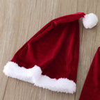 Toddler Kids Christmas Costume 3Pcs Velvet Tops Pants Hat Suit Little Santa XMAS Outfit for Gilrs