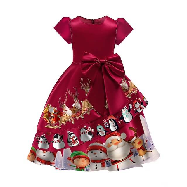 Christmas Party Dress Toddler Kids Short Sleeve Dress Santa Claus Elk Sun Baby Christmas Party Dress Toddler Kids Short Sleeve Dress Santa Claus Elk Sun Baby