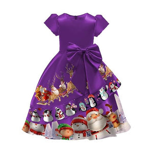 Christmas Party Dress Toddler Kids Short Sleeve Dress Santa Claus Elk Snowman Christmas Dress