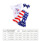Newborn Toddler 1st 4th of July Outfit Romper Pants Headband 3pcs Suit American Flag Costume